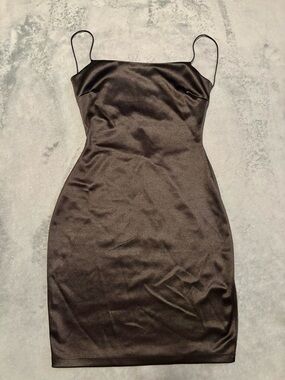 Windsor Black Satin Spaghetti-Strap Mini Dress